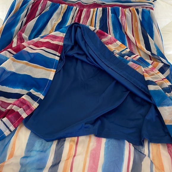 LEOTA Watercolor Stripe Aria Midi Dress Sheer with back tie detail. Size 4XL - Picture 9 of 14